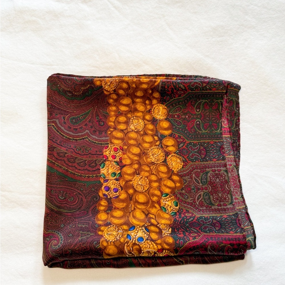 Chanel gripoix silk scarf rare paisley jewel chain multicolor authentic vintage - Picture 8 of 14
